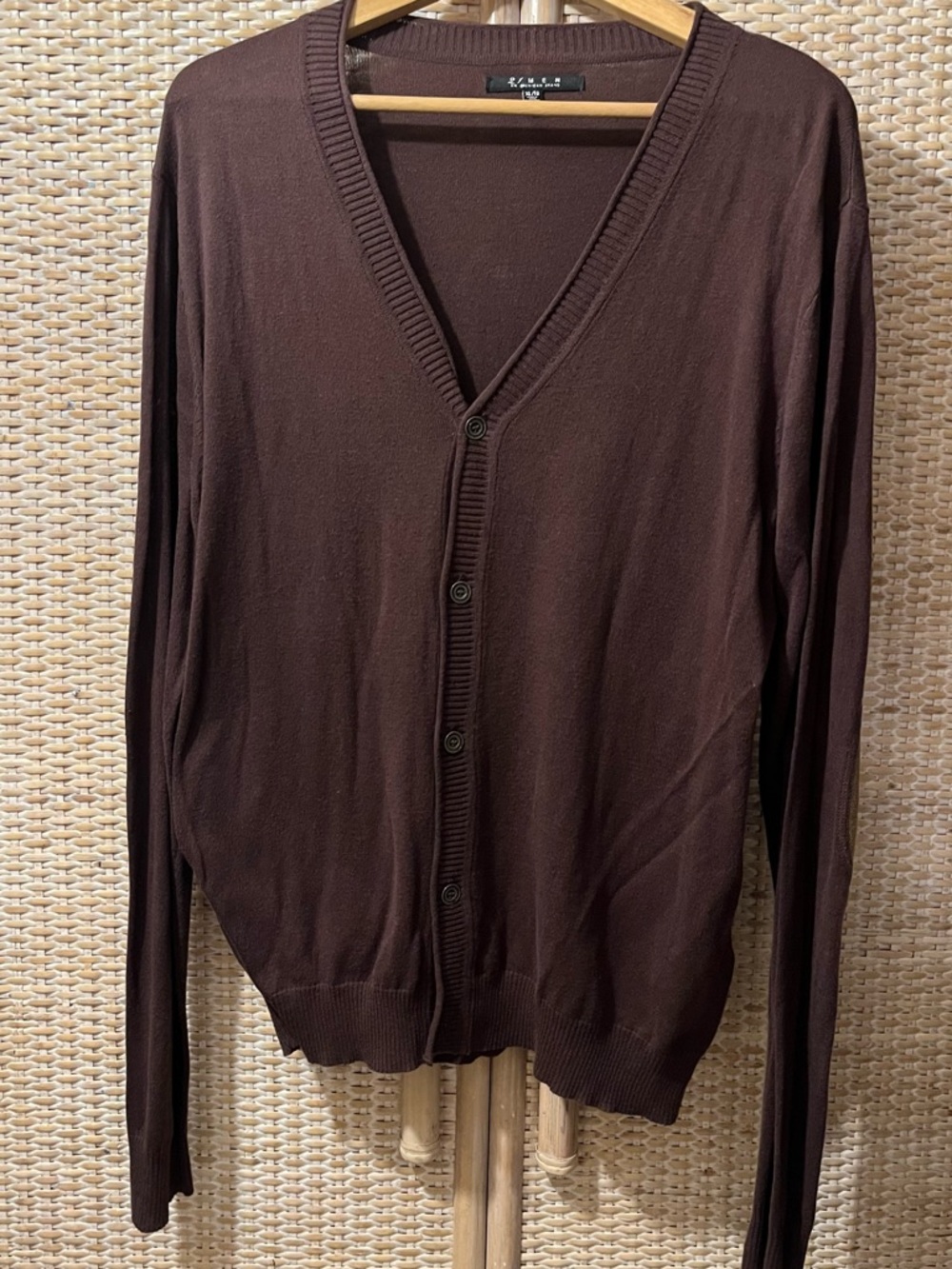 21 Men's Dark Brown V-Neck Button Cardigan Sweater